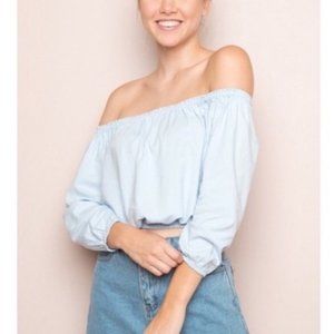 John Galt Off The Shoulder Long Sleeve Crop Top